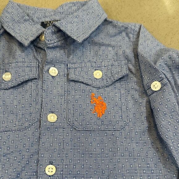 US Polo Assn Baby Boy blue Long Sleeve Button Down Shirt size 12 months - Picture 2 of 4
